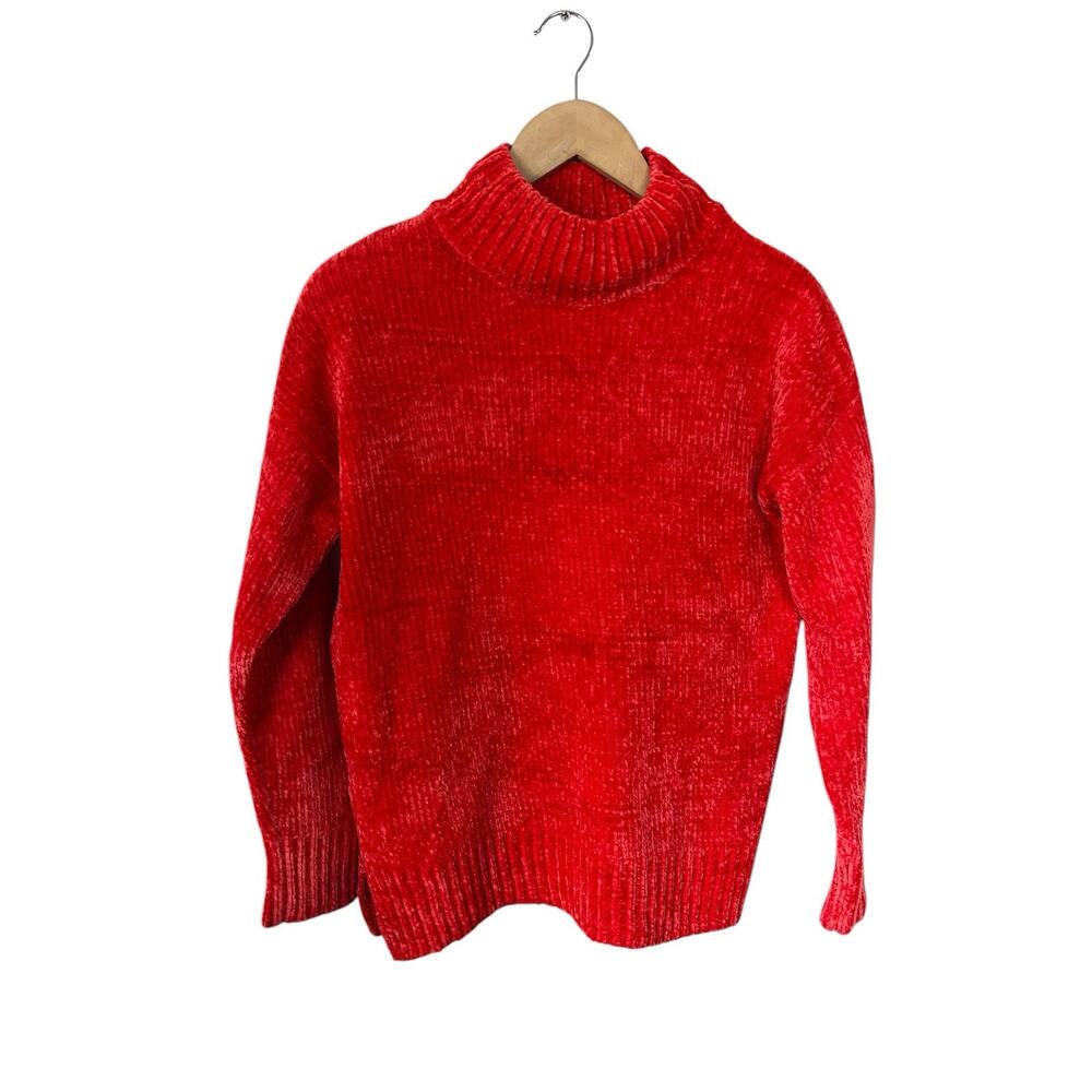 Knit Wear By F&F Red Velour Mock Neck Sweater Size 2